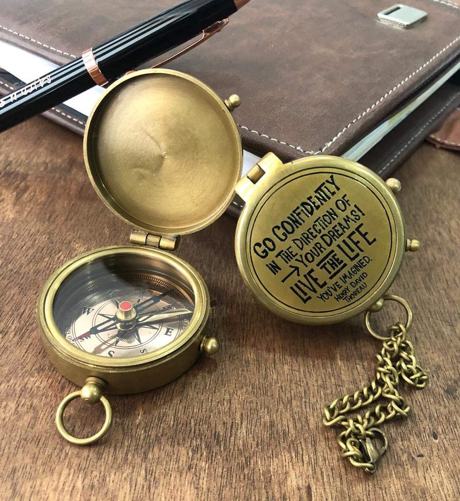 Brass Compass Unique Print Go Confidently Quote Compass With Leather Case Antique Brass Compass With Chain A Great Gift Item For Your Loved Ones Hikers