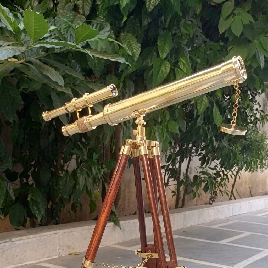 Brass Double Barrel Pirate Telescope with Tripod Stand Historium Vault - Image 2