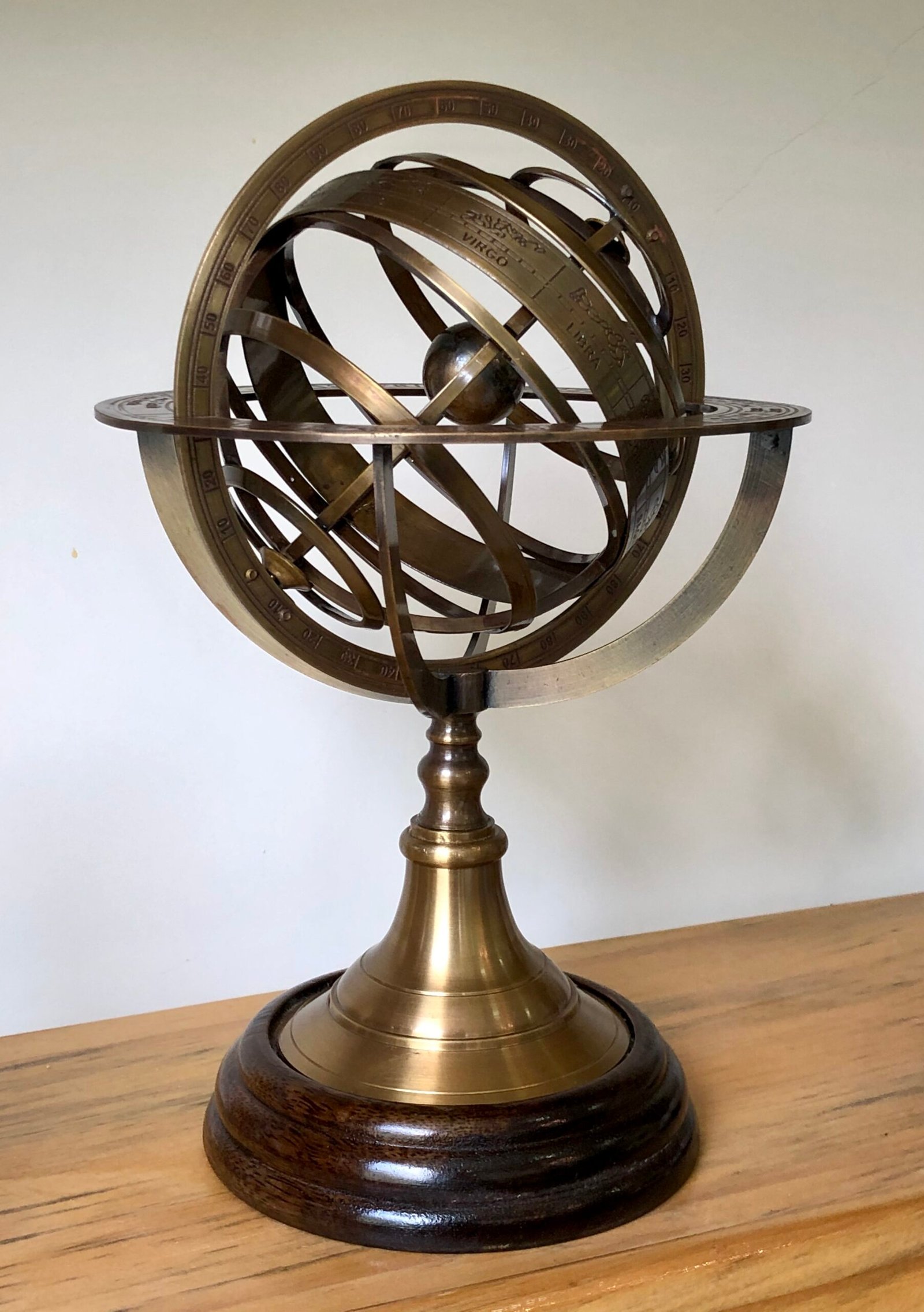 11 Nautical Brass Armillary Sphere World Globe Rosewood Base Table Decor