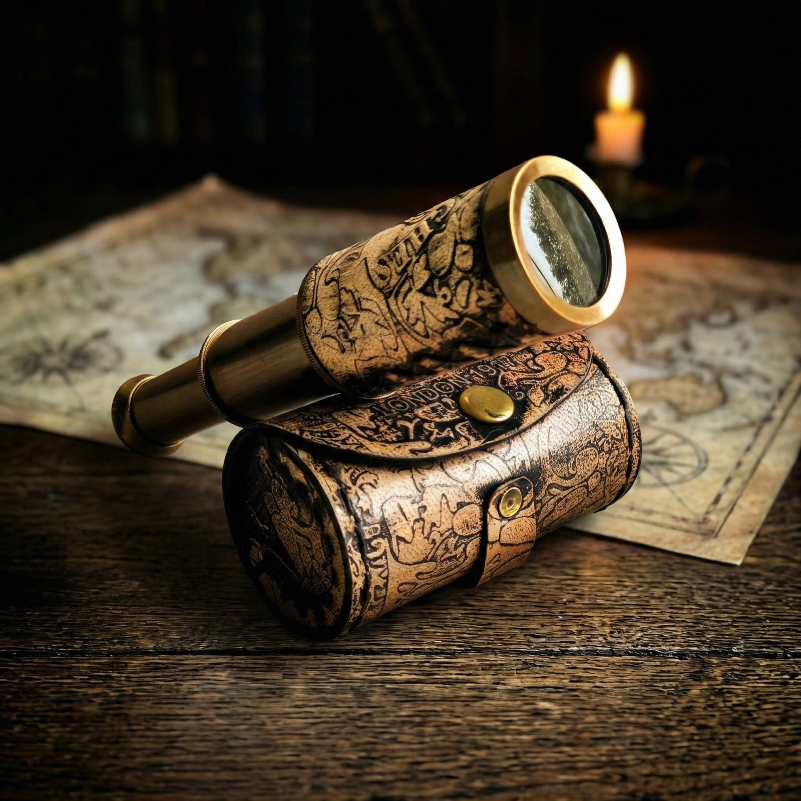Nautical Handheld Pirate Brass Telescope with BoxCase,Sailor Home Decor Pirate Captain Boat Gift (6 Kelvin & Hughes)  Collectible Gift, Perfect for Christmas & Holiday Gifting