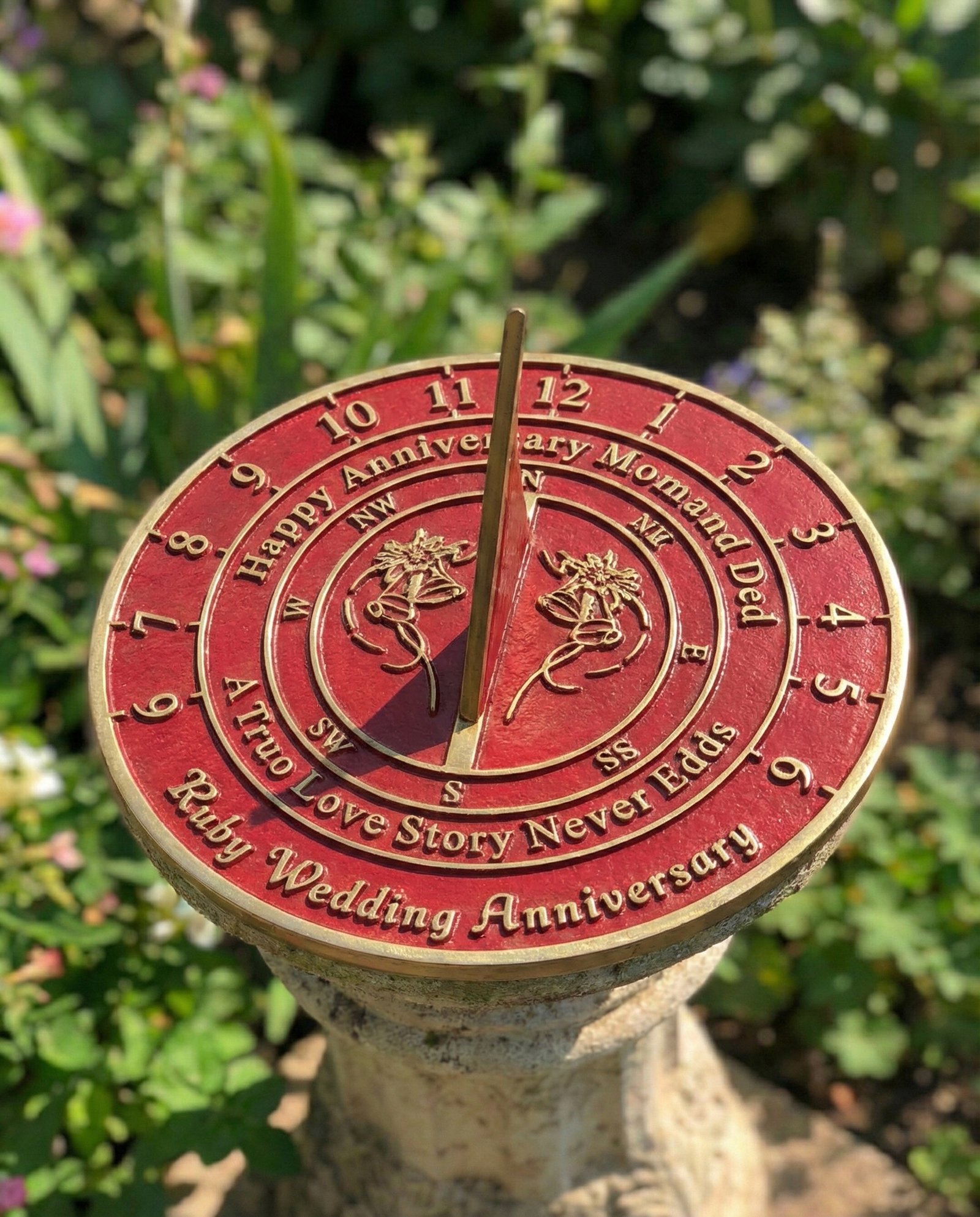 40th Ruby Wedding Anniversary Sundial Gift For Him Or Her, Husband Or Wife, Parents, Grand Parents, Couples To Celebrate Anniversary Unique Gift