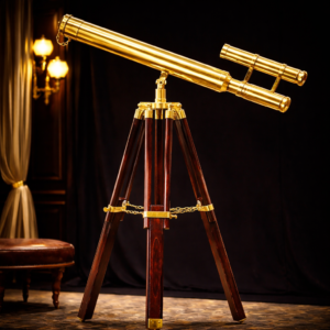 Replica Griffith Antique Brass & Wood Tabletop Floor Standing Telescope with Mounted Sight