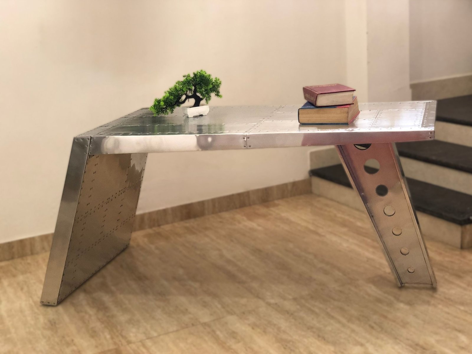 Historium Vault Airfoil Desk Aluminum Aviator Wing Desk Industrial Airplane Desk Furniture Silver Aviation Home Office Furniture - Image 2