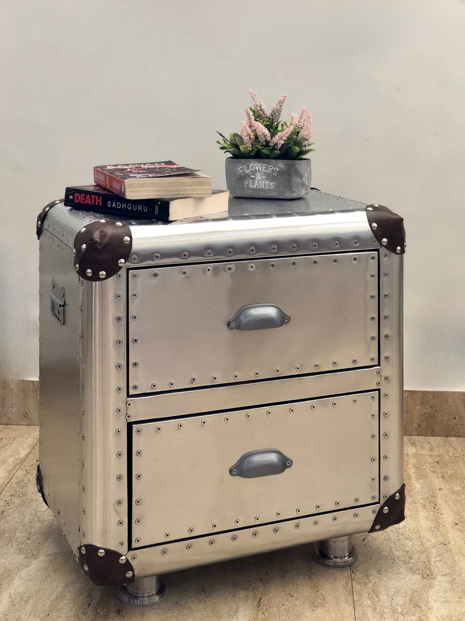 Aviator End Table – Mid Century Modern Aluminum Side Table with Drawers for Living Room, Bedroom & Office Decor - Image 3