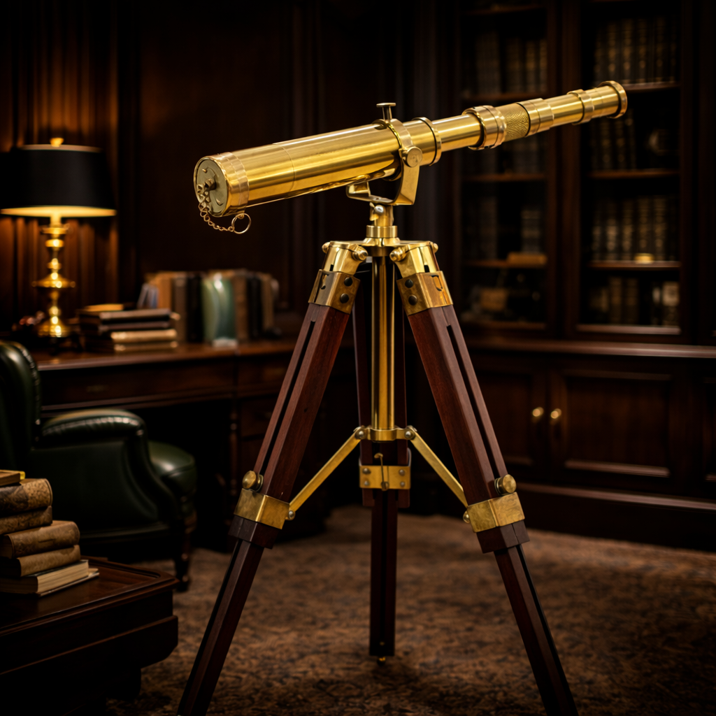 Vintage Brass Floor Standiing Telescope on Tripod Stand use DF Lens Antique Desktop Telescope for Home Decor & Table Accessory Historium Spyglass Telescope for Navy and Outdoor Adventures