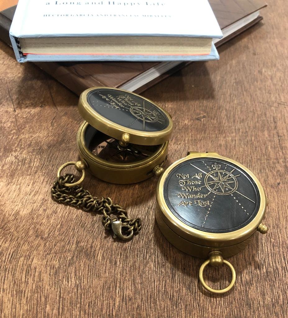 Not All Those Who Wander Are Lost Antique Dial Marine Brass Compass Leather Case, 2 Inch Inspirational Gift Wanderer Traveler Graduation Gift Birthday Gift Travel Gift - Image 2