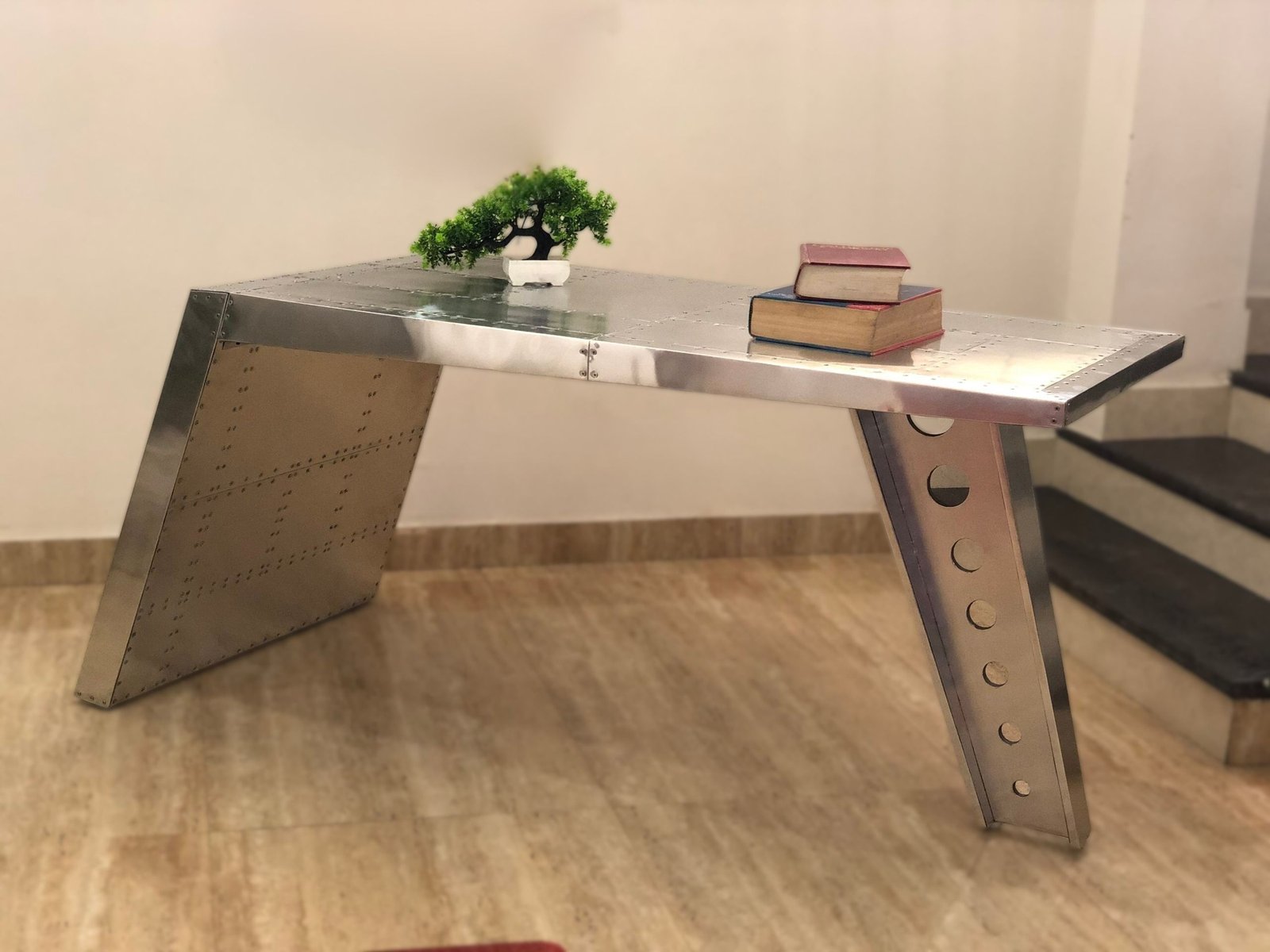 Historium Vault Airfoil Desk Aluminum Aviator Wing Desk Industrial Airplane Desk Furniture Silver Aviation Home Office Furniture - Image 5