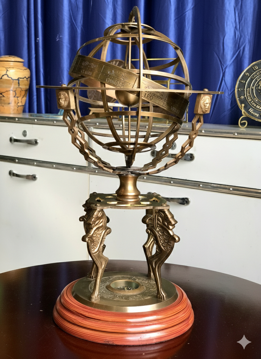Nautical Sphere Zodiac Engravings Armillary Antique Finish Globe On Wooden Base Pirate_s Maritime Nautical Decor - Image 3