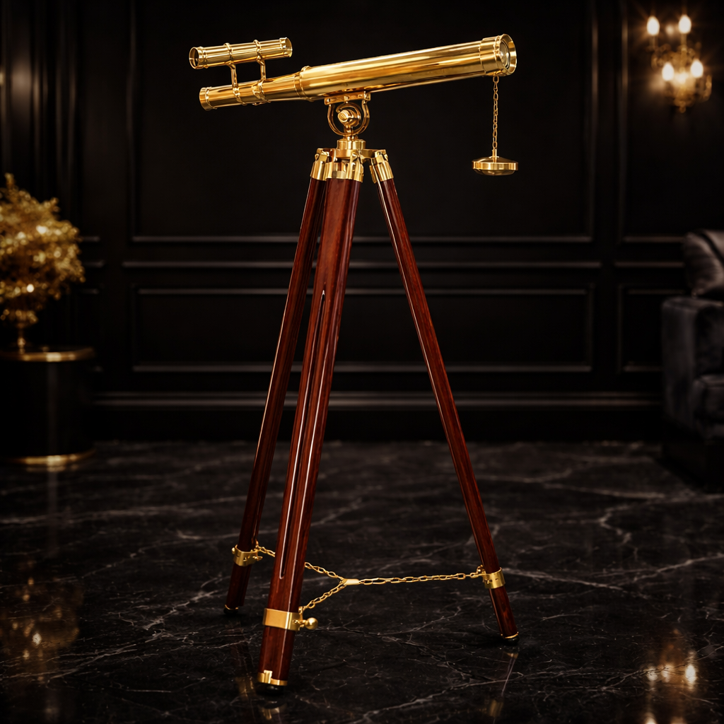 Historium Vault Designer Hand Crafted Handtooled 45″ Floor Standing Brass Telescope