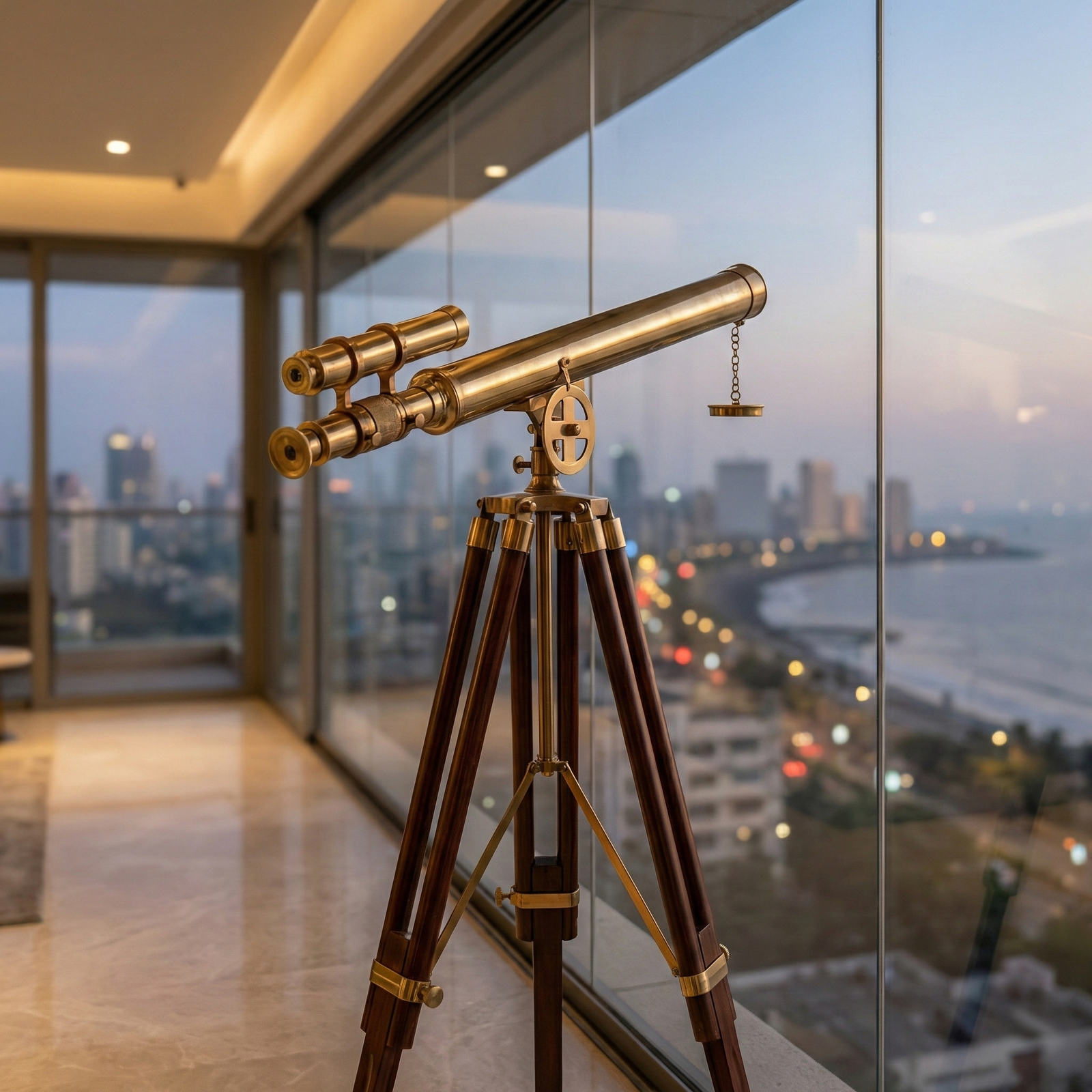 Historium Vault Floor Standing 18″ Brown Antique Telescope with Tripod Stand