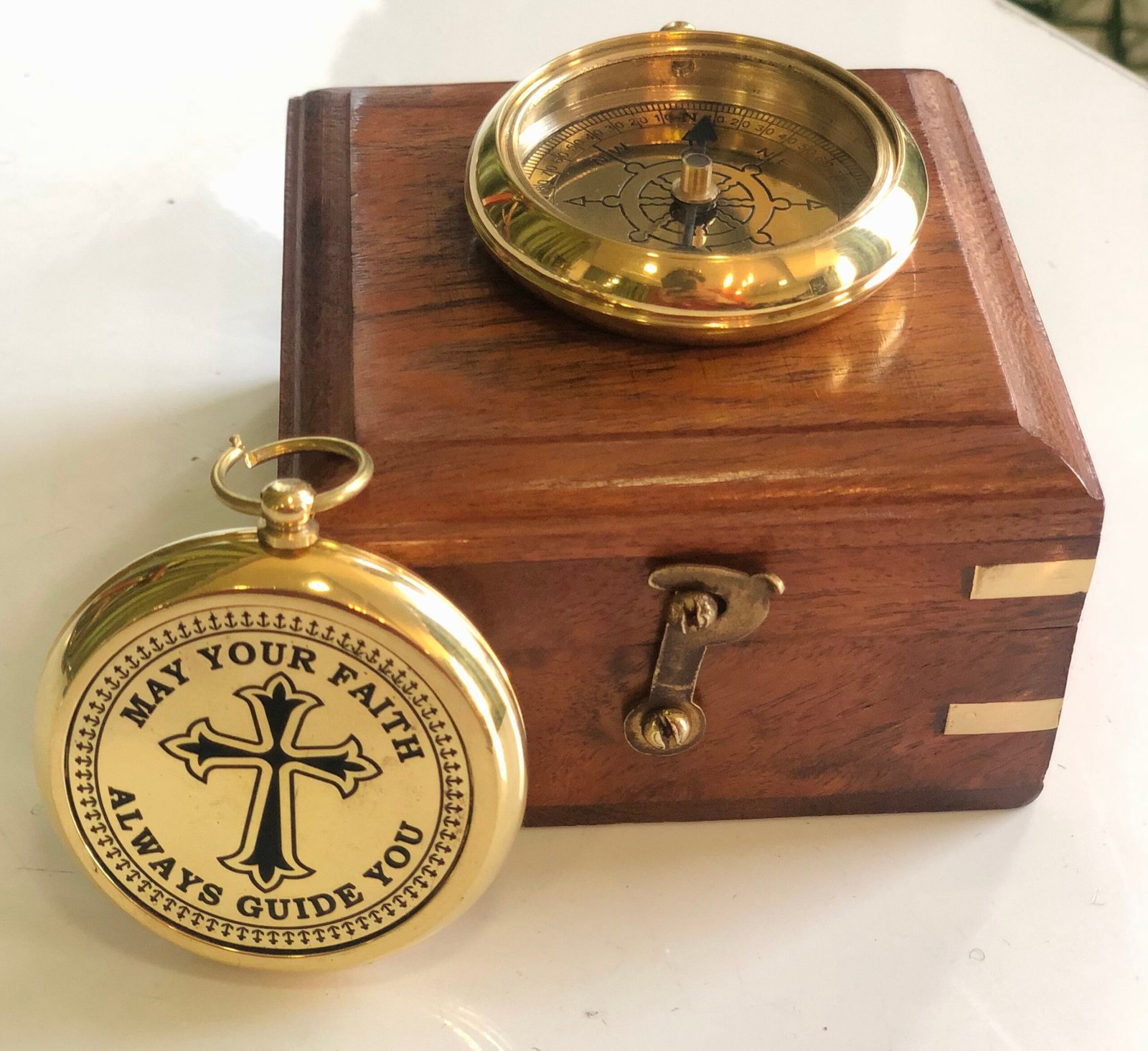 May Your Faith Always Guide You Brass Nautical Vintage Directional Magnetic Compass With Famous Scripture Quote Engraved Baptism Gifts - Image 3