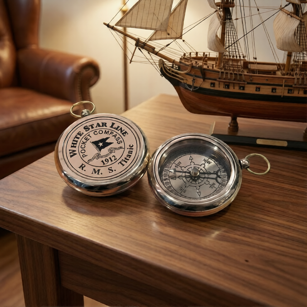 RMS Titanic Inspired Pocket Compass, Perfect For Nautical Collectors And Gift Giving, 2 Inch Compact Design With Magnetic Jeweled Needle For Accurate Navigation