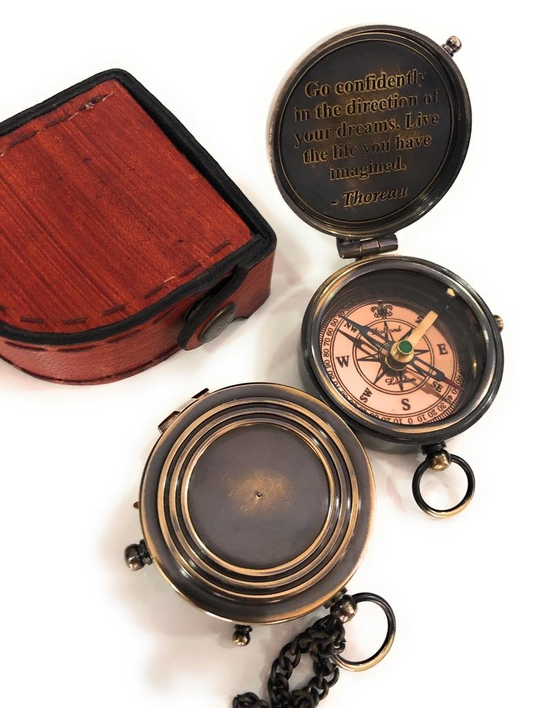 Thoreau_s Go Confidently Quote Engraved Nautical Compass with Stamped Leather case, Camping, Boating, Gift Compasses - Image 5