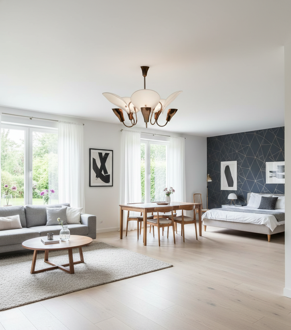 Italian Modern Brass Chandelier Golden And White Stilnovo Style - Image 3