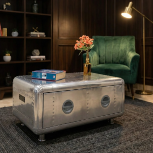 Historium Vault Aviator Coffee Table One Drawer Accent Storage Table Living Room Center Tables Home & Office Decor Furniture