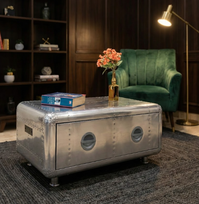 Historium Vault Aviator Coffee Table One Drawer Accent Storage Table Living Room Center Tables Home & Office Decor Furniture