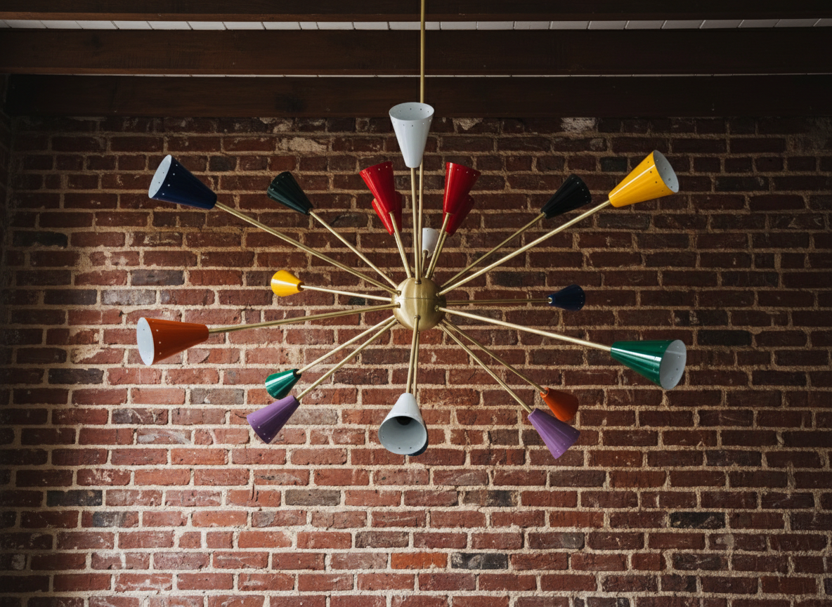 Italian Modern Brass Chandelier Colorful Stilnovo Style - Image 3