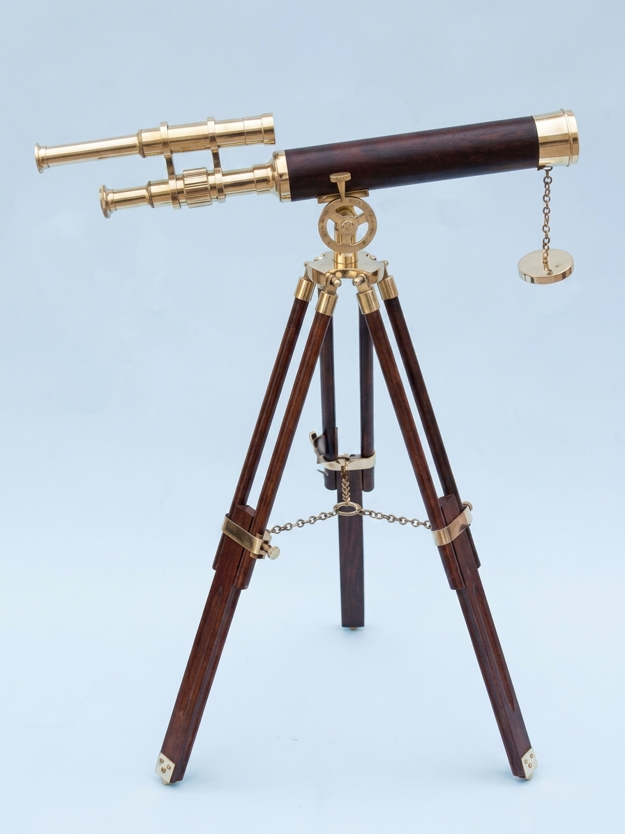 Historium Vault 45″ Floor Standing Brass & Leather Telescope - Image 2