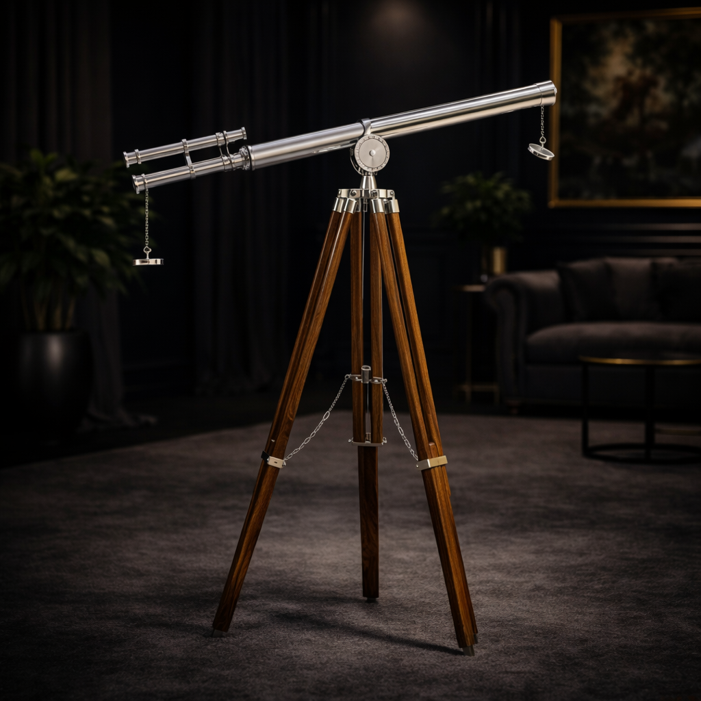 Chrome Double Barrel Brass Tripod Stand Telescope Adriana Harbor Master RESTRO Telescope with Free Gold Wire Basket