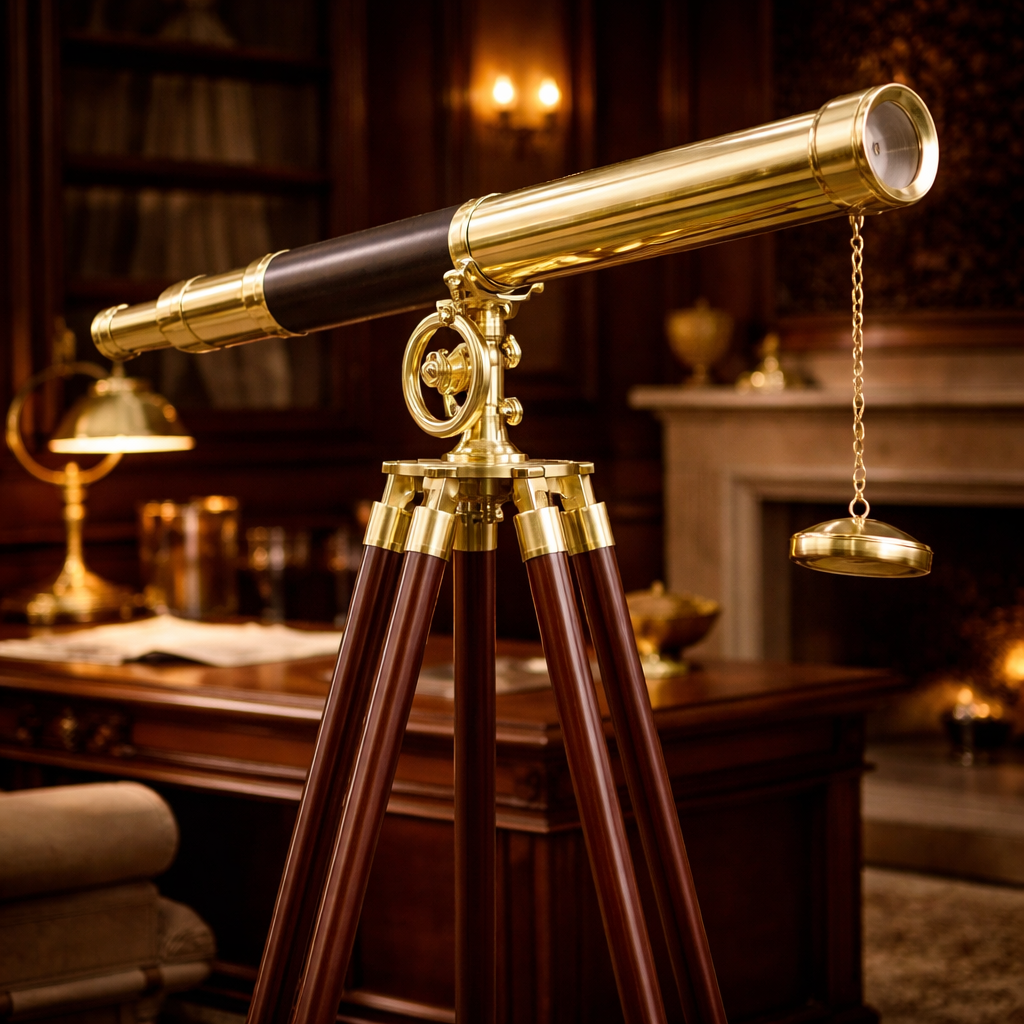 Historium Vault Telescope Brass Leather 60″ – Home Decor – Vintage Brass Telescope