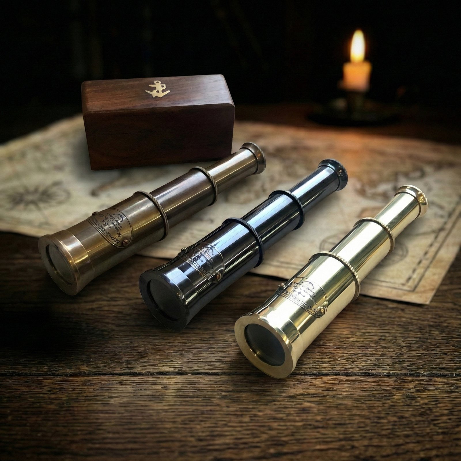 6 Handheld Brass Telescope with Wooden Box – Pirate Navigation Victorian Marine Telescope – Brass, Brown & Black