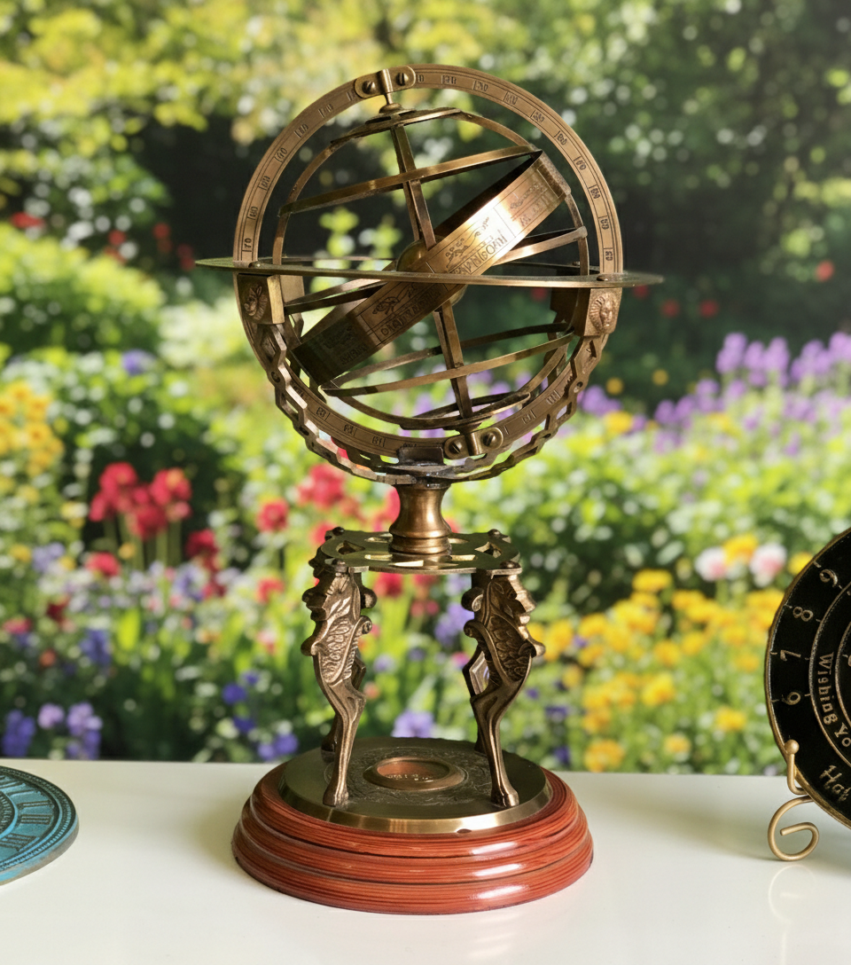 Nautical Sphere Zodiac Engravings Armillary Antique Finish Globe On Wooden Base Pirate_s Maritime Nautical Decor