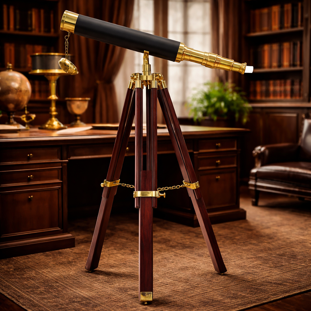 Historium Vault Floor Standing Brass and Leather Harbor Master Telescope 30 in. – Leather Telescopes Decorative Accent