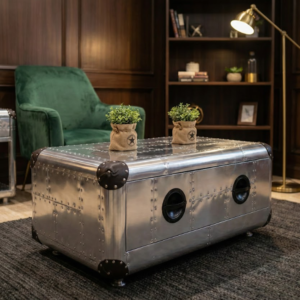 Historium Vault Alluminium Aviator Designer Blackhawk Coffee Table Vintage Furniture One Drawer Accent Storage Table Living Room Center Tables Home & Office Decor Furniture