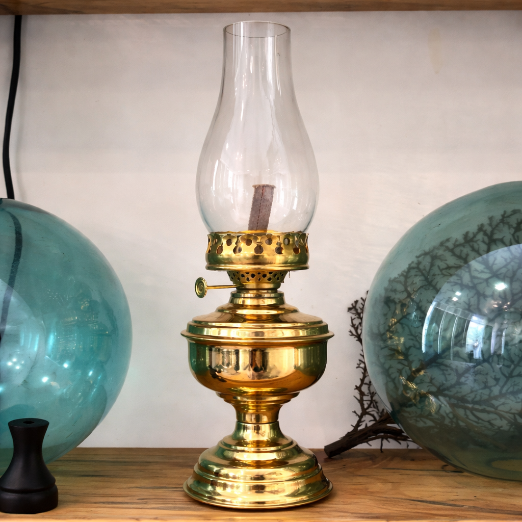 Vintage Brass Hurricane Lantern Table Lamp, Nautical Oil Lamp