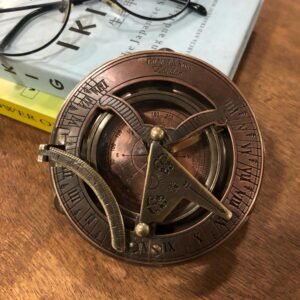 Antique Brass Sundial Compass with Leather Case – Vintage Nautical Maritime Navigation Tool – Gilbert & Sons