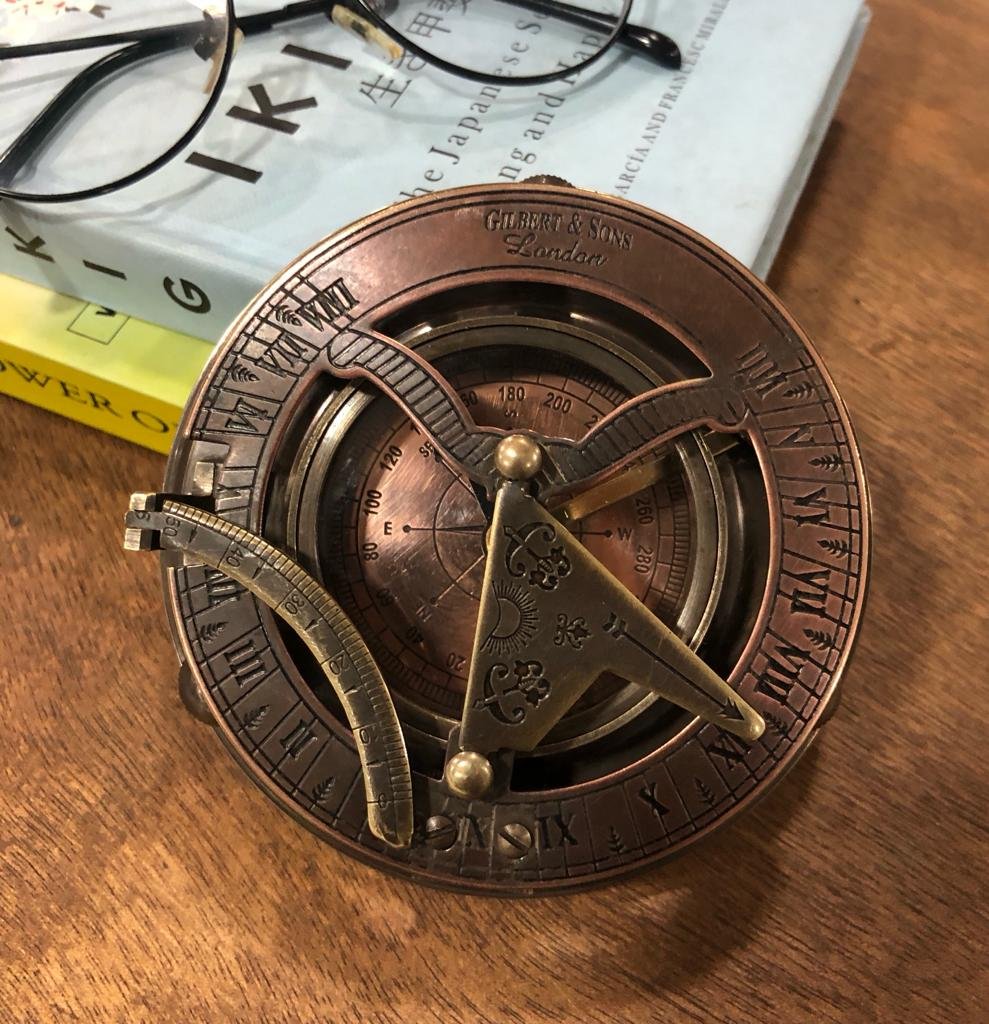 Antique Brass Sundial Compass with Leather Case – Vintage Nautical Maritime Navigation Tool – Gilbert & Sons