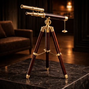 Historium Vault 45″ Floor Standing Brass & Leather Telescope