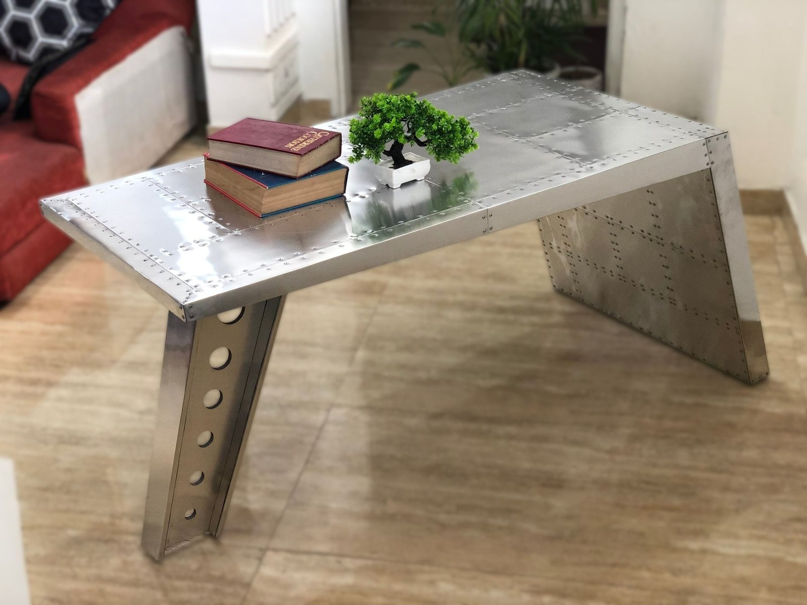 Historium Vault Airfoil Desk Aluminum Aviator Wing Desk Industrial Airplane Desk Furniture Silver Aviation Home Office Furniture - Image 6