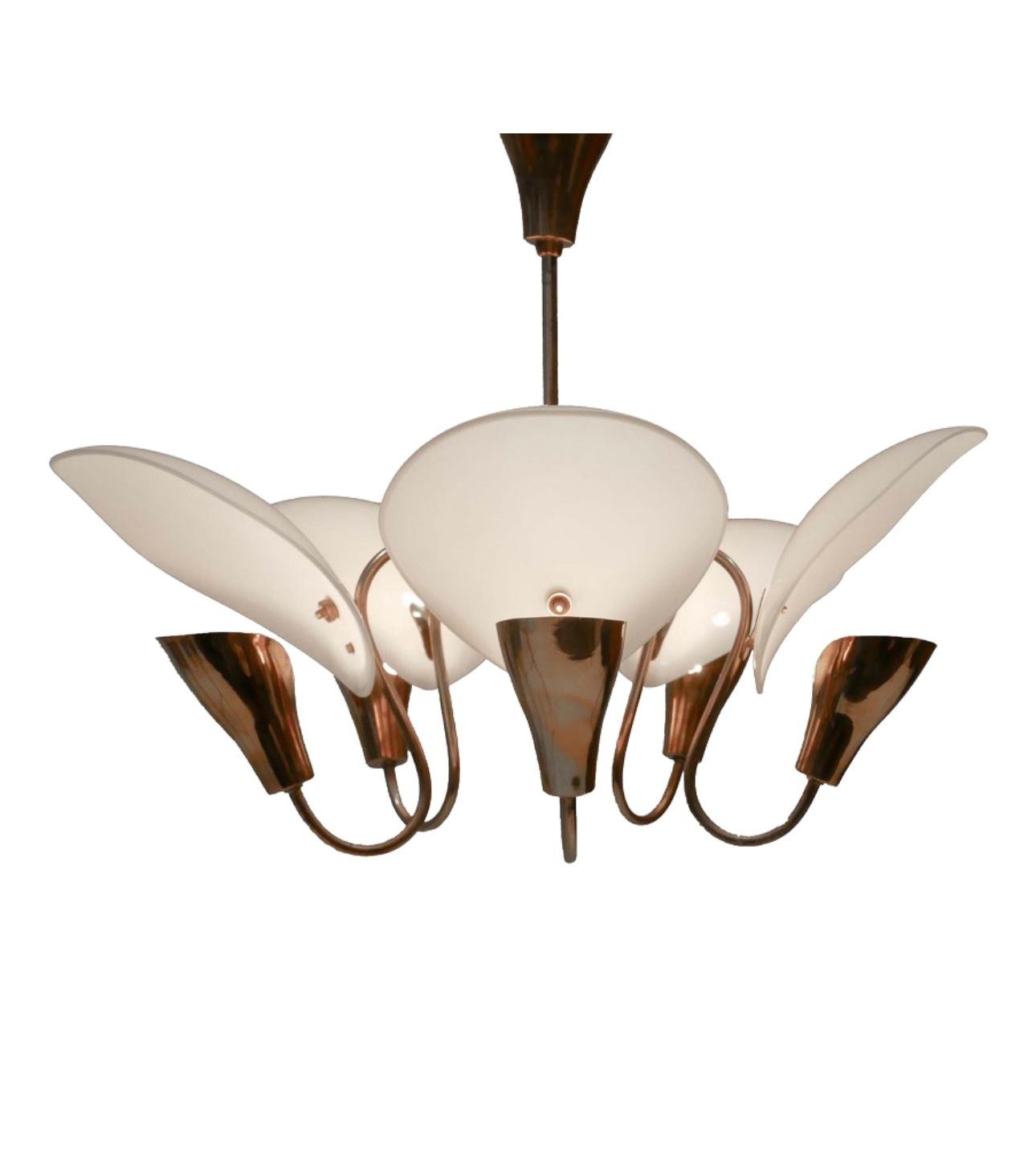 Italian Modern Brass Chandelier Golden And White Stilnovo Style - Image 4
