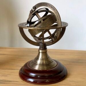 5 Nautical Brass Armillary Sphere World Globe Rosewood Base Table Decor