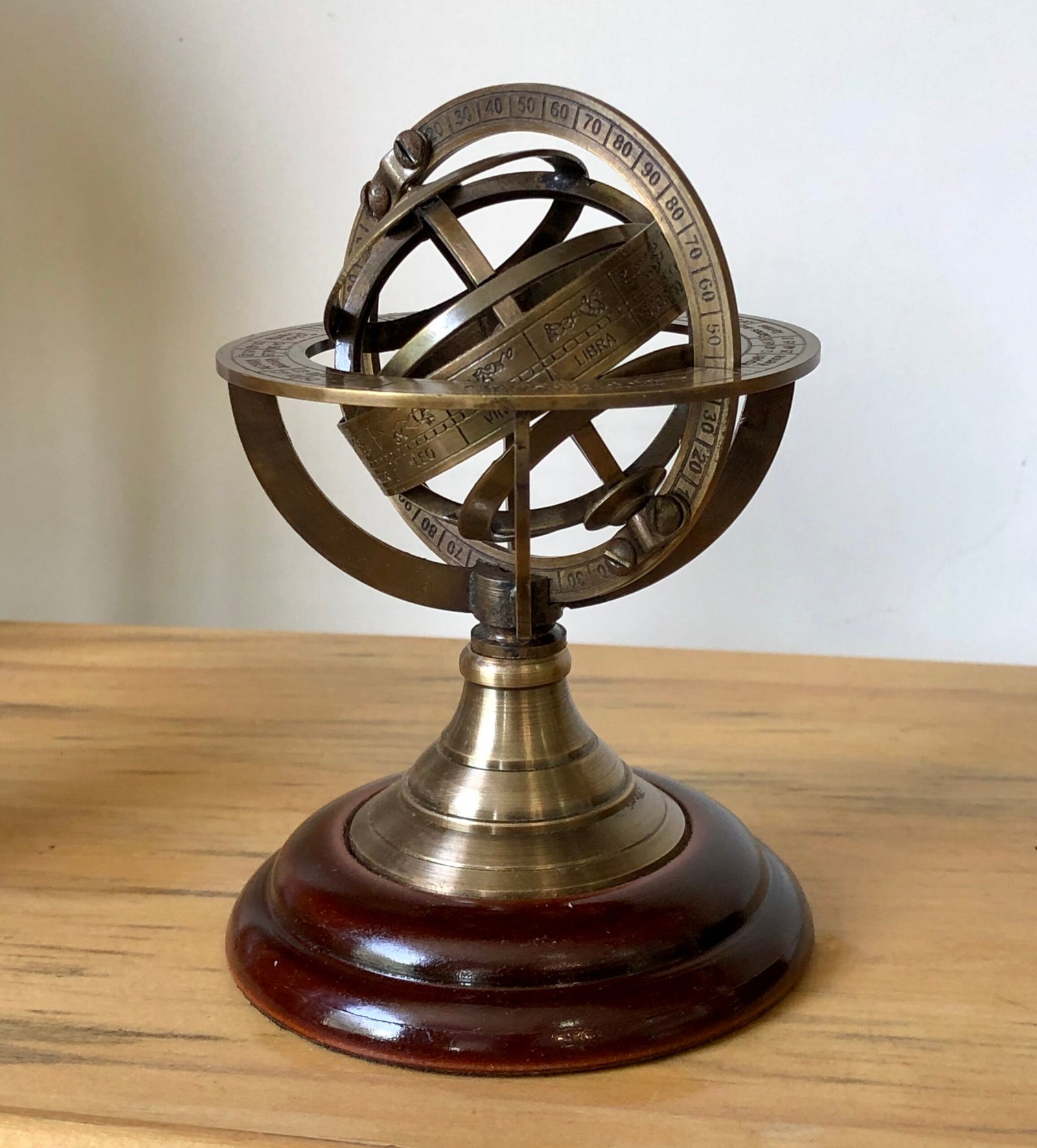 5 Nautical Brass Armillary Sphere World Globe Rosewood Base Table Decor