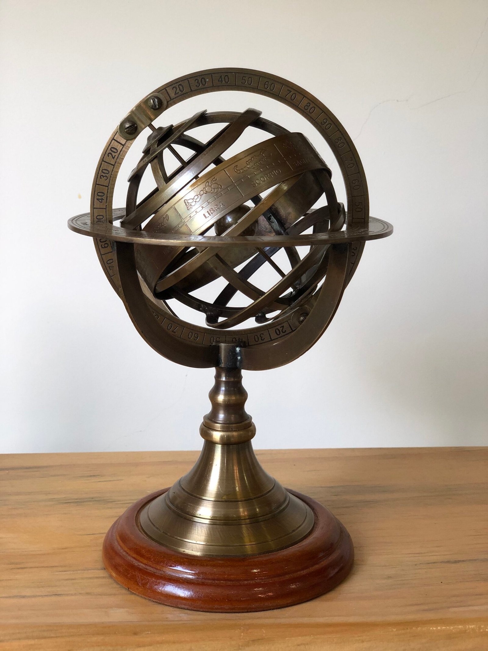 9 Brass Antique Finish Armillary Celestial Globe With Zodiac Engravings
