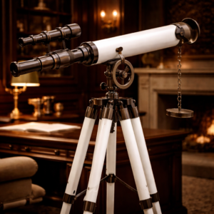 Historium Vault Floor Standing Oil Rubbed Bronze with White Leather Griffith Astro Telescope