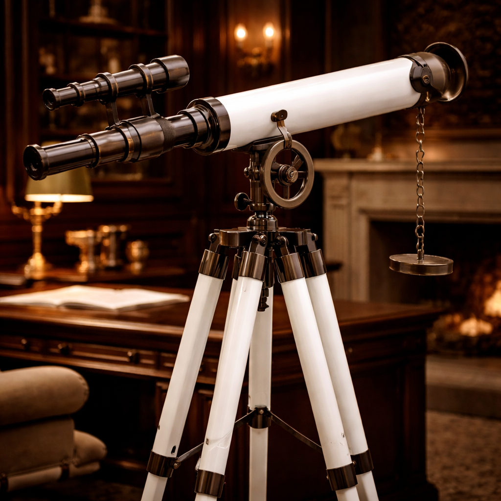 Historium Vault Floor Standing Oil Rubbed Bronze with White Leather Griffith Astro Telescope