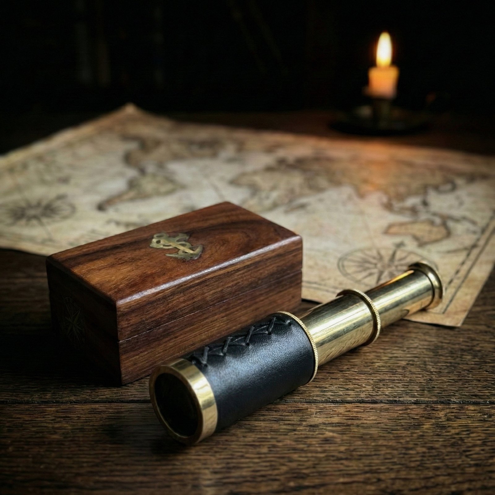 6 Handheld Brass Telescope Pirate Navigation with Anchor Rosewood Box Rustic Vintage Beautiful Handcrafted Nautical Home Decor Gift for Nautical Collector’s