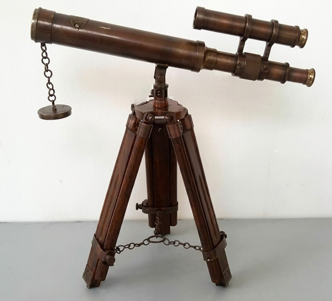 Vintage Historium Antique Style Double Barrel Floor Standing Telescope Black Antique 18 INCH with Wooden Brown Tripod - Image 2