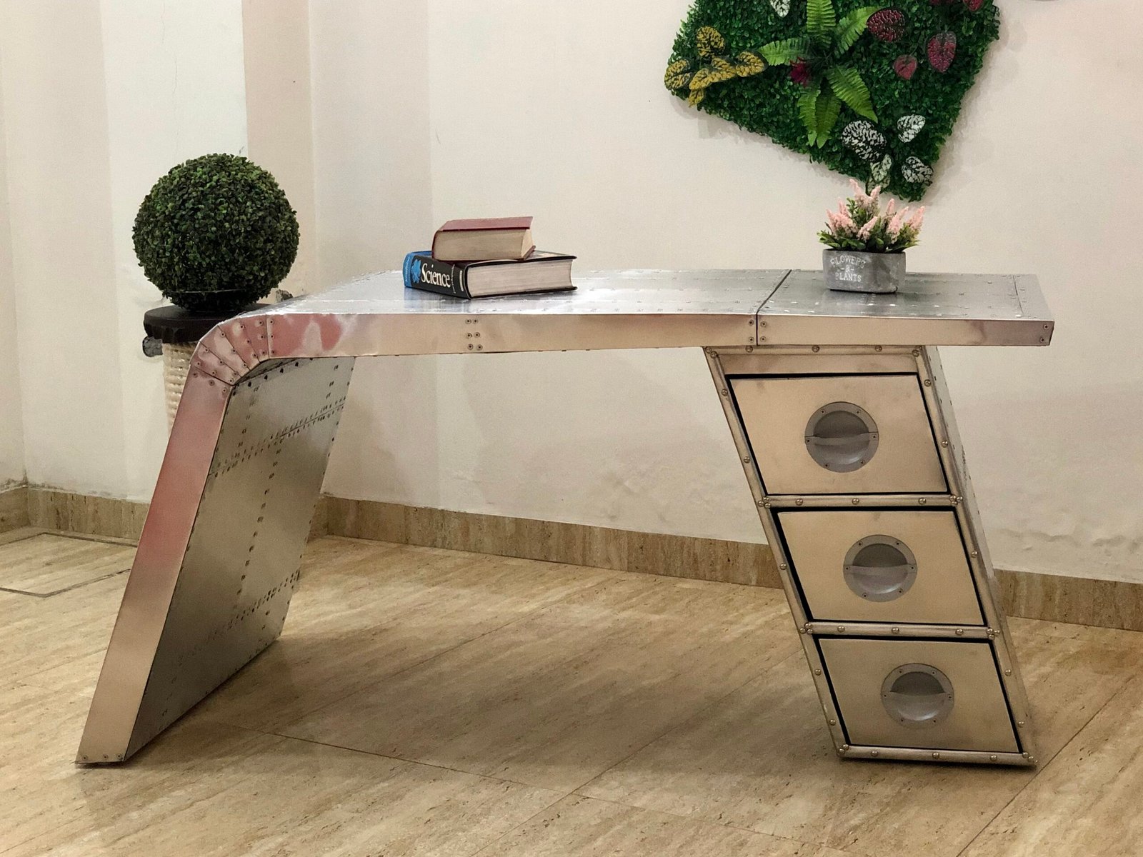 Historium Vault Aviator Wing Desk Aluminium Table Aviator Home Office Furniture Three Drawer